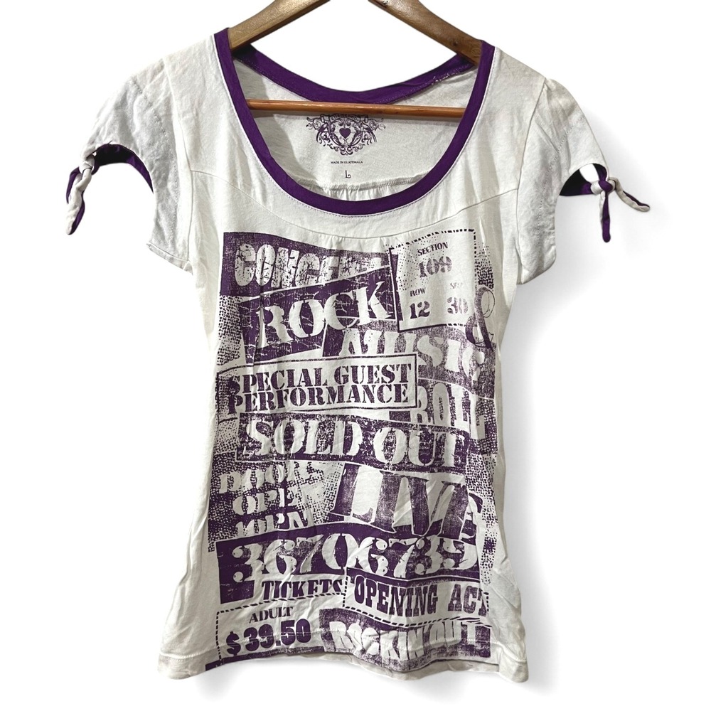 Ellemenno Graphic Tee Womens‎ L Tie Sleeve Y2K Punk Emo Vintage Style Top